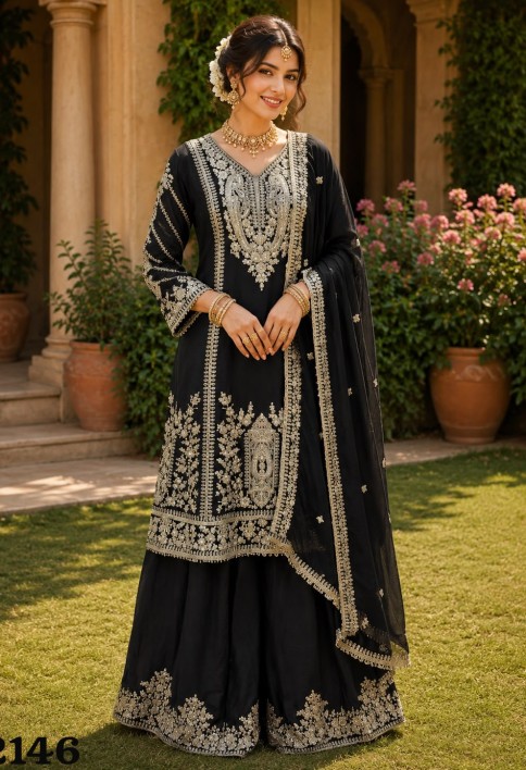 Fab Black Chinon Salwar Suit